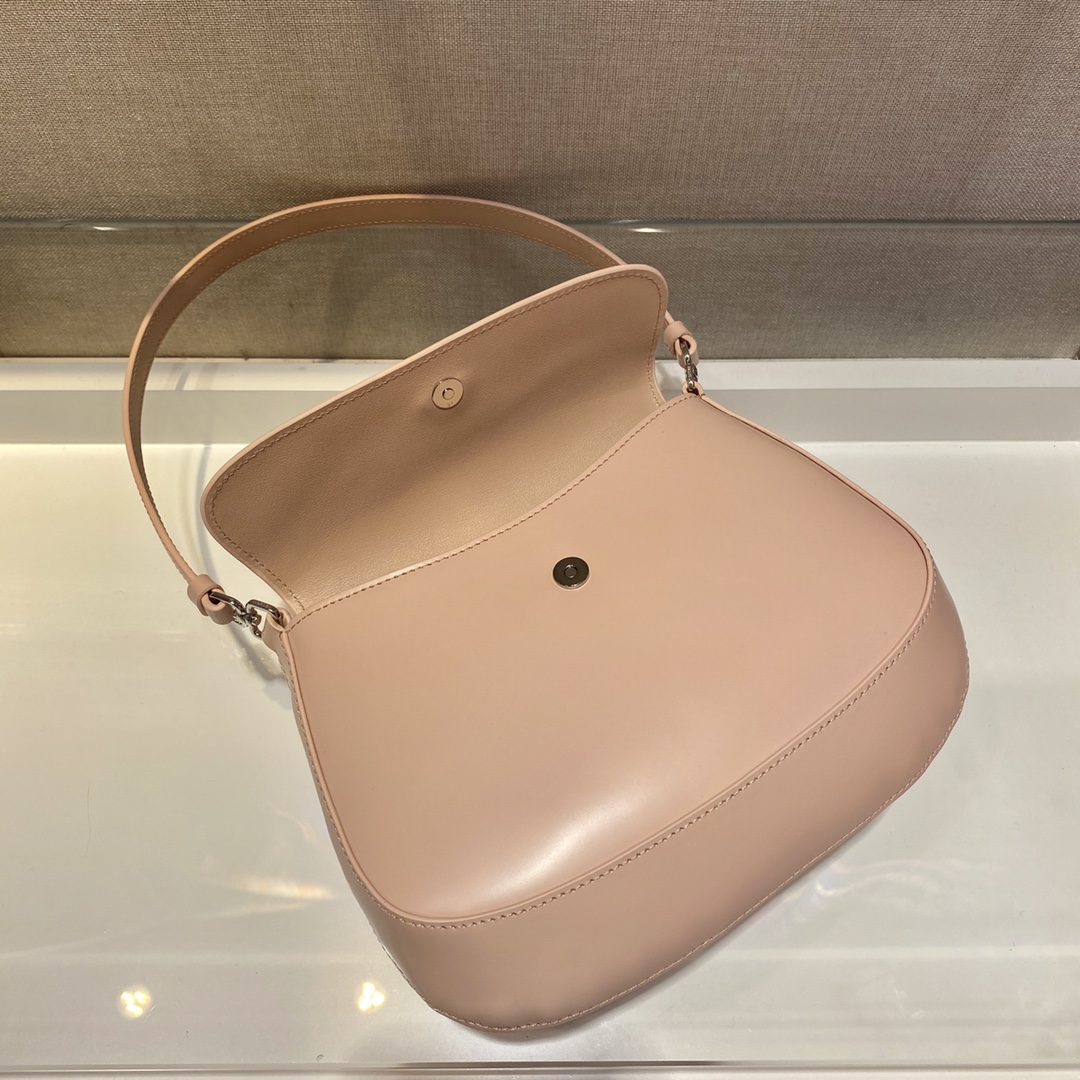 Prada Cleo Brushed Leather Shoulder Bag With Flap Nude Pink 1BD311